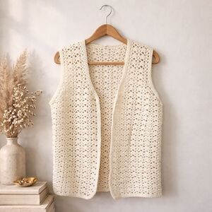 Handmade Crochet Boho Vest Size L Cottagecore Prairie